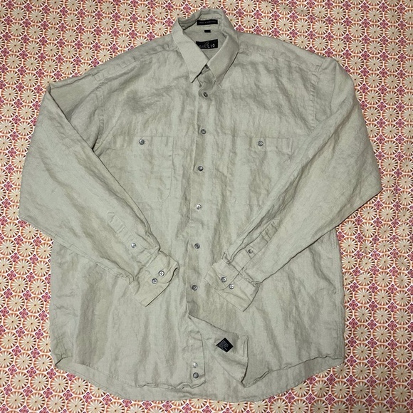 GILLIO 100% Linen Men's Casual Button Down Shirt - Beige - Picture 2 of 14